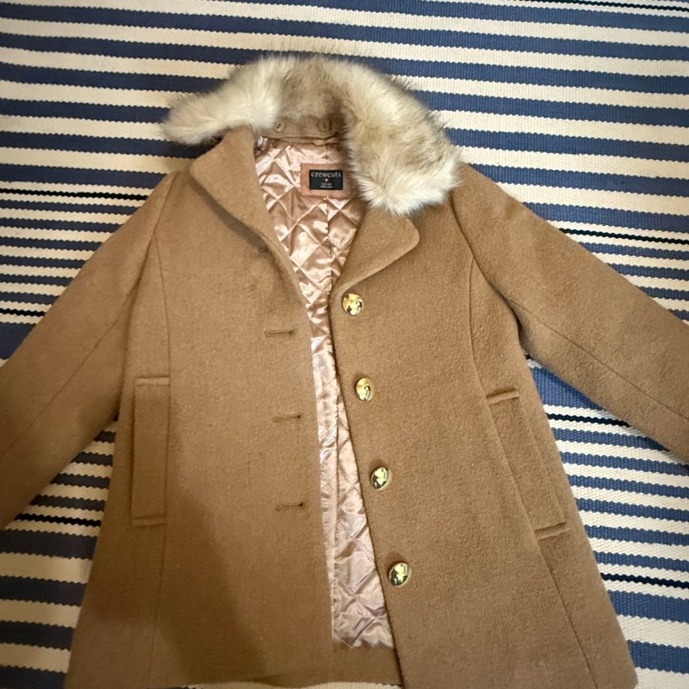 Crewcuts Camel Pea Coat with Faux Fur Collar